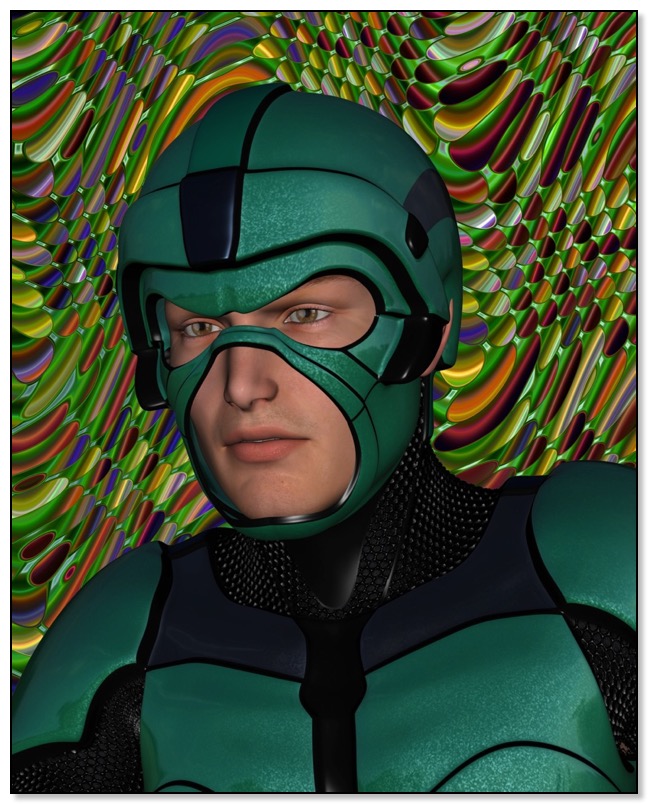 Red, center for the Tamara Octagla team, Gingezel sci fi.