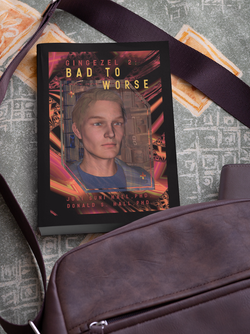 Book Gingezel 2 beside a leather purse